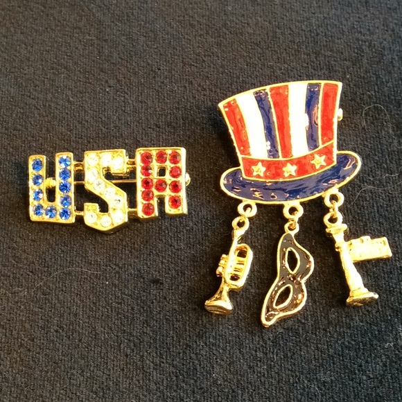 Patriotic Austrian Crystal/Enamel USA Pin Set - Picture 1 of 6